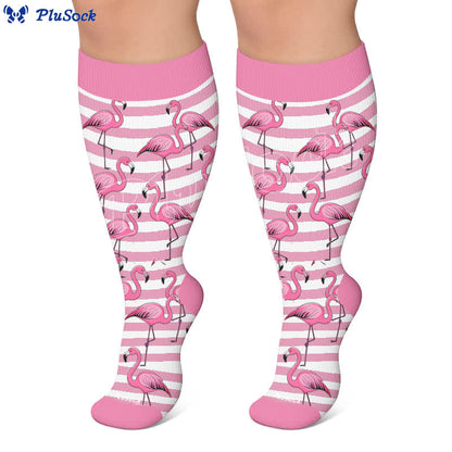 Plusock Plus Size Flamingo Stripe Compression Socks - image 5