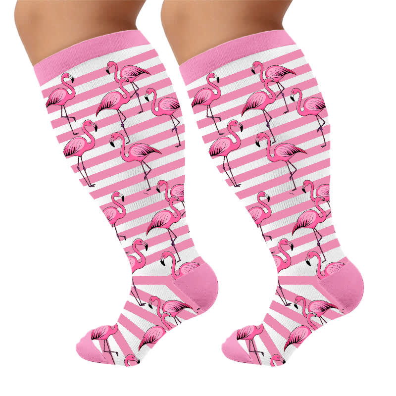 Plusock Plus Size Flamingo Stripe Compression Socks - image 9