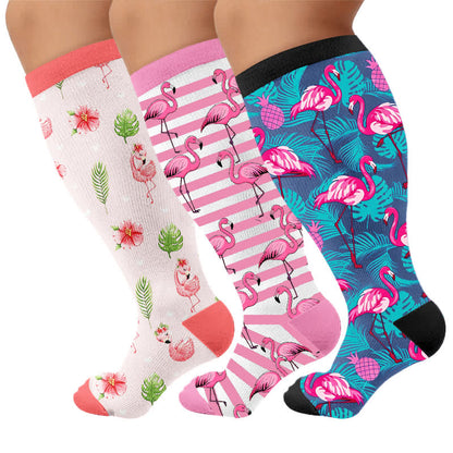 Plusock Plus Size Flamingo Stripe Compression Socks - image 7