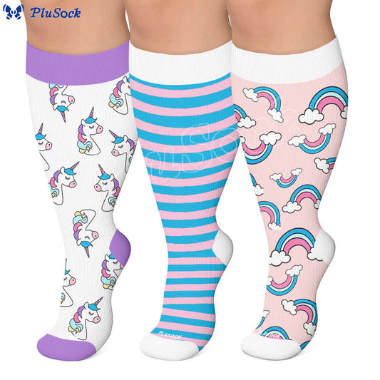 Plusock Plus Size Colorful Unicorn Compression Socks - image 0