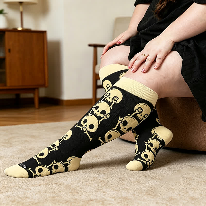 Plusock Plus Size Skull Alien Compression Socks - Apricot - 4XL - image 3