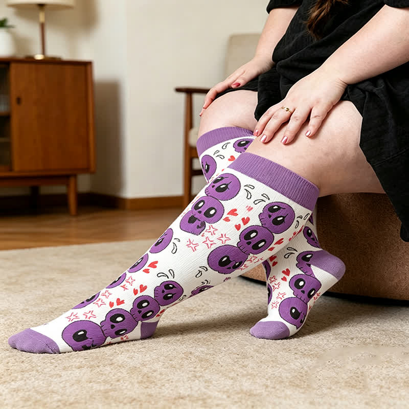 Plusock Plus Size Skull Alien Compression Socks - Purple - 4XL - image 2