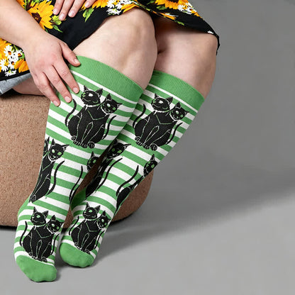 Plusock Plus Size Green Cat Stripe Compression Socks - Green - 4XL - image 3