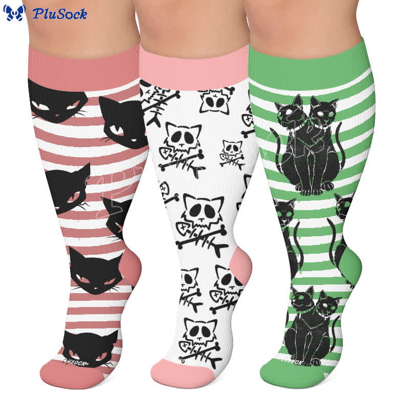 Plusock Plus Size Green Cat Stripe Compression Socks - image 0