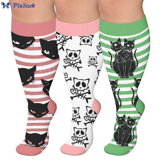 Plusock Plus Size Green Cat Stripe Compression Socks - image 0