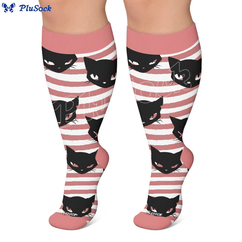 Plusock Plus Size Green Cat Stripe Compression Socks - image 4