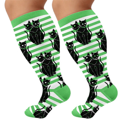 Plusock Plus Size Green Cat Stripe Compression Socks - image 10