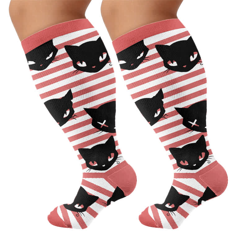 Plusock Plus Size Green Cat Stripe Compression Socks - image 8