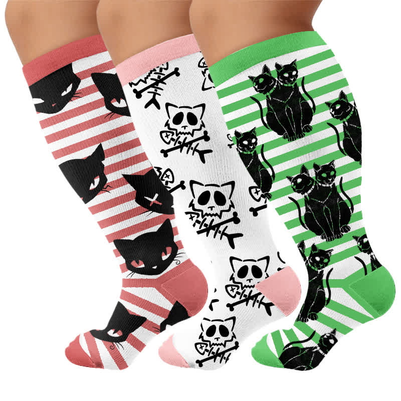 Plusock Plus Size Green Cat Stripe Compression Socks - image 7
