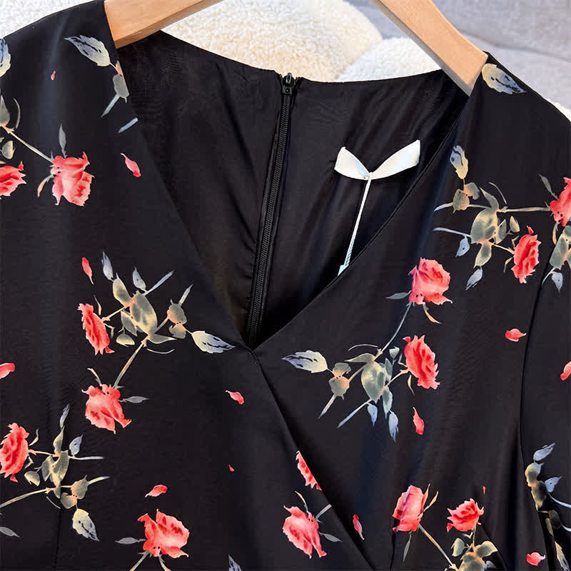 Plusock Plus Size Black Floral Midi Dress - image 1