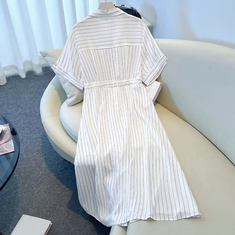 Plusock Plus-Size Striped Belted Skirt Midi Dress - image 6