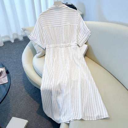 Plusock Plus-Size Striped Belted Skirt Midi Dress - image 6