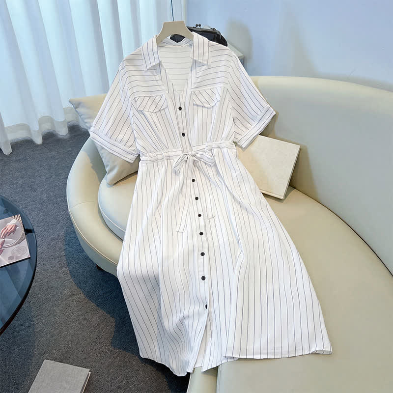 Plusock Plus-Size Striped Belted Skirt Midi Dress - image 5