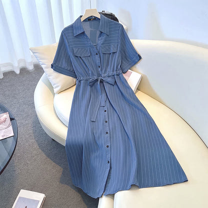 Plusock Plus-Size Striped Belted Skirt Midi Dress - image 7