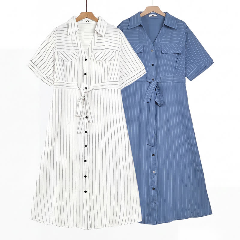 Plusock Plus-Size Striped Belted Skirt Midi Dress - image 0