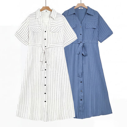 Plusock Plus-Size Striped Belted Skirt Midi Dress - image 0