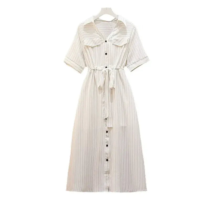 Plusock Plus-Size Striped Belted Skirt Midi Dress - White - 6XL - image 9