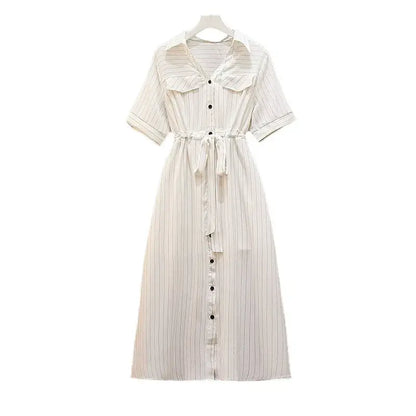 Plusock Plus-Size Striped Belted Skirt Midi Dress - White - 6XL - image 9