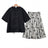 Plusock Plus Size Ink Floral Knot Detail Top And Skirt Set - 2Pcs Set - 6XL - image 0