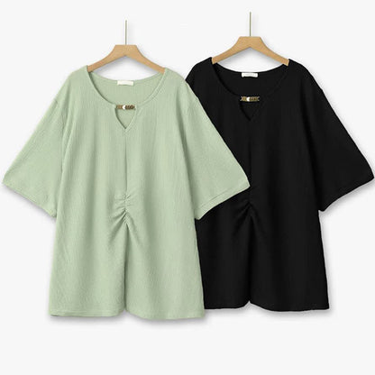 Plusock Plus Size Textured Keyhole Neck Gathered Tunic Top - image 0