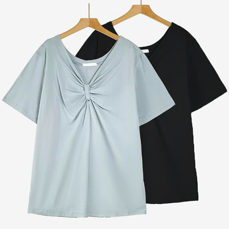Plusock Plus Size Twist Front V Neck Cotton Stretch Blouse - image 0