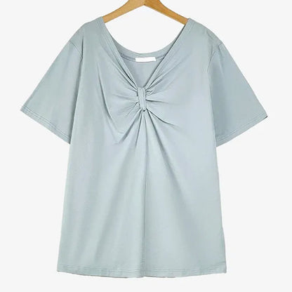 Plusock Plus Size Twist Front V Neck Cotton Stretch Blouse - Blue - 6XL - image 6