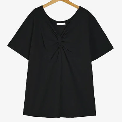 Plusock Plus Size Twist Front V Neck Cotton Stretch Blouse - Black - 6XL - image 5
