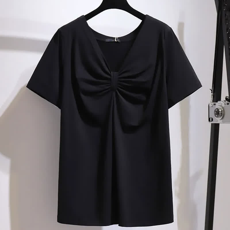 Plusock Plus Size Twist Front V Neck Cotton Stretch Blouse - image 1
