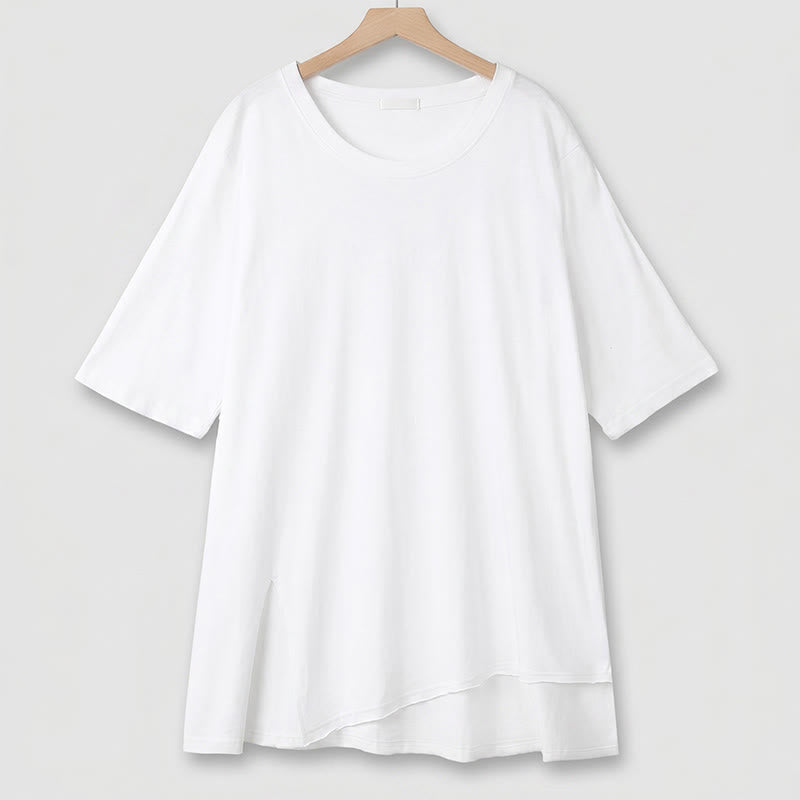 Plusock Plus Size Cotton Stretch Split Hem Tee - White - 6XL - image 6