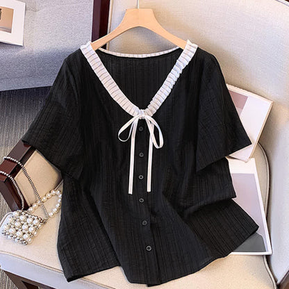 Plusock Plus Size Ruffle Tie Neck Top - image 6