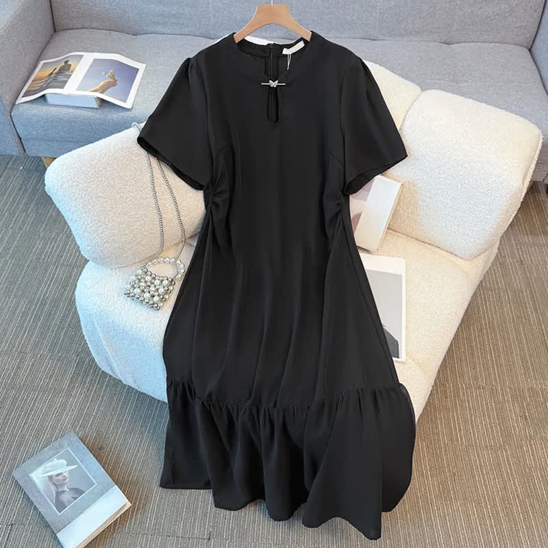 Plusock Plus Size Elegant Keyhole Neck Ruffle Hem Midi Dress – plusock