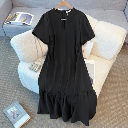 Plusock Plus Size Elegant Keyhole Neck Ruffle Hem Midi Dress - image 6