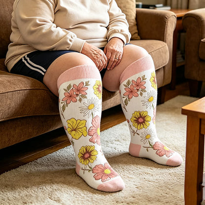 Plusock Plus Size Pastel Bloom Compression Socks - White - 4XL(1 Pair) - image 3