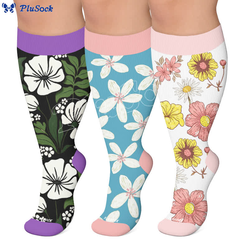 Plusock Plus Size Pastel Bloom Compression Socks - image 0