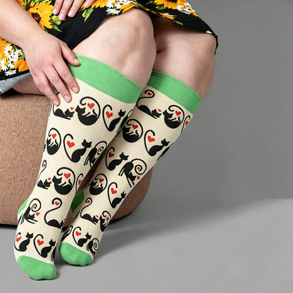 Plusock Plus Size Red Stripe Cat Compression Socks - Green - 4XL - image 1