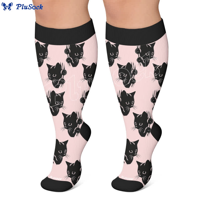 Plusock Plus Size Red Stripe Cat Compression Socks - image 6
