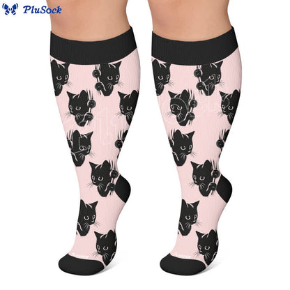 Plusock Plus Size Red Stripe Cat Compression Socks - image 6