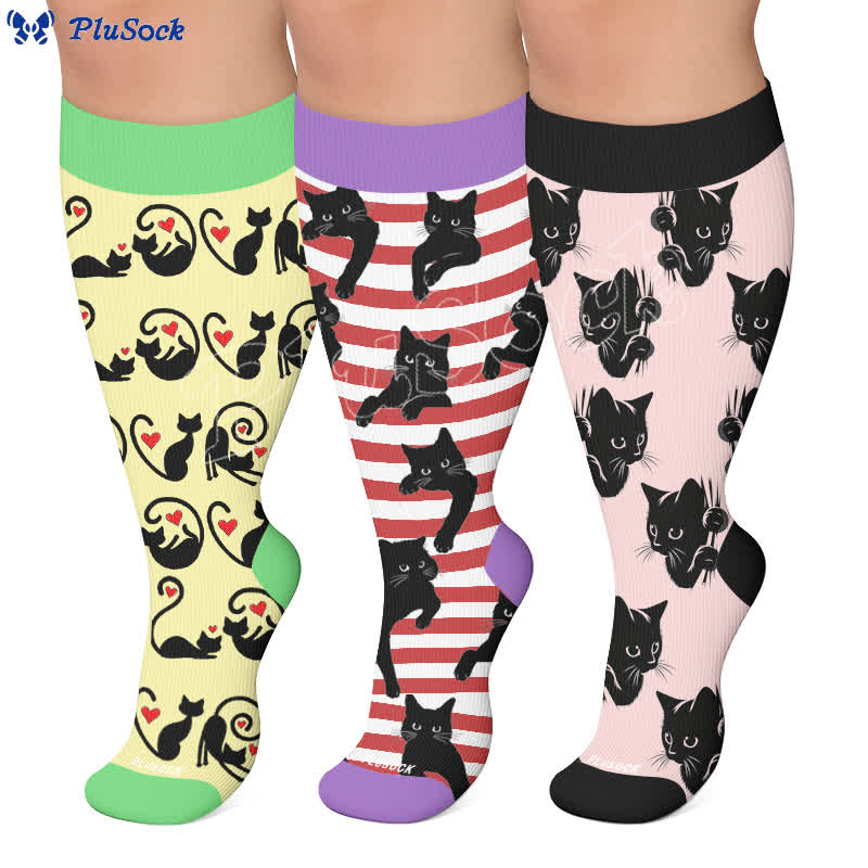 Plusock Plus Size Red Stripe Cat Compression Socks - image 0