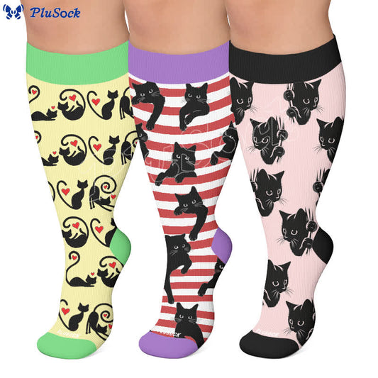 Plusock Plus Size Red Stripe Cat Compression Socks - image 0
