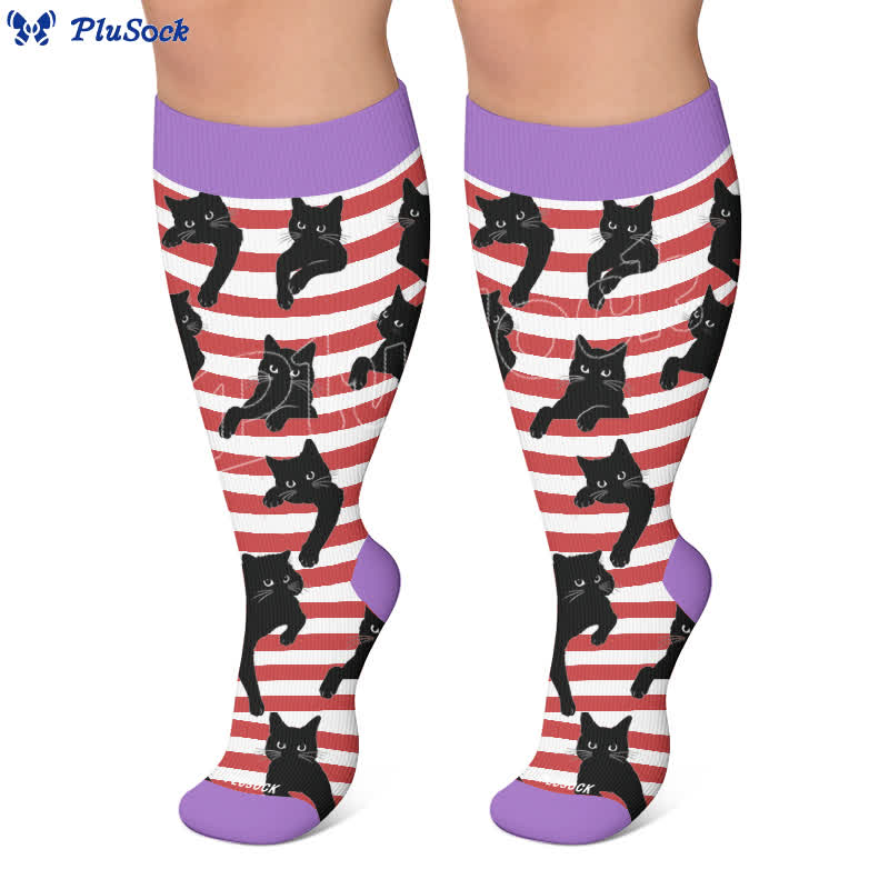 Plusock Plus Size Red Stripe Cat Compression Socks - image 5