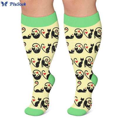 Plusock Plus Size Red Stripe Cat Compression Socks - image 4