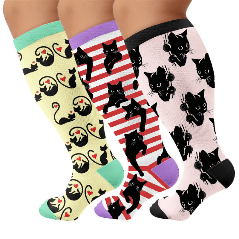 Plusock Plus Size Red Stripe Cat Compression Socks - image 7
