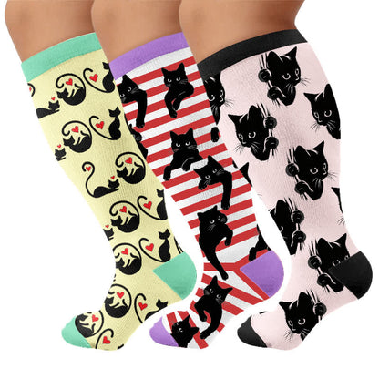 Plusock Plus Size Red Stripe Cat Compression Socks - image 7