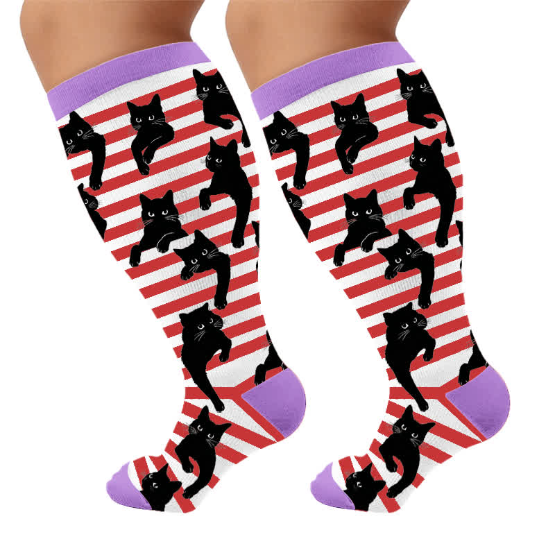 Plusock Plus Size Red Stripe Cat Compression Socks - image 9