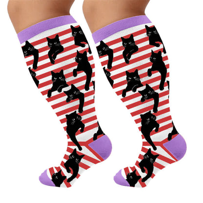 Plusock Plus Size Red Stripe Cat Compression Socks - image 9