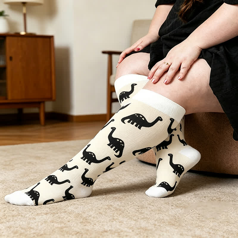 Plusock Plus Size Colorblock Animal Compression Socks - Apricot - 4XL - image 1