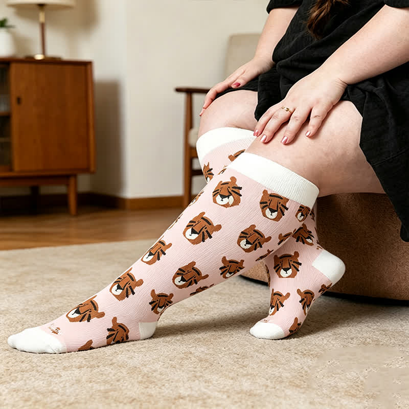 Plusock Plus Size Colorblock Animal Compression Socks - Pink - 4XL - image 3