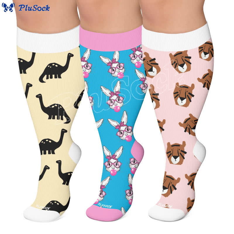 Plusock Plus Size Colorblock Animal Compression Socks - image 0