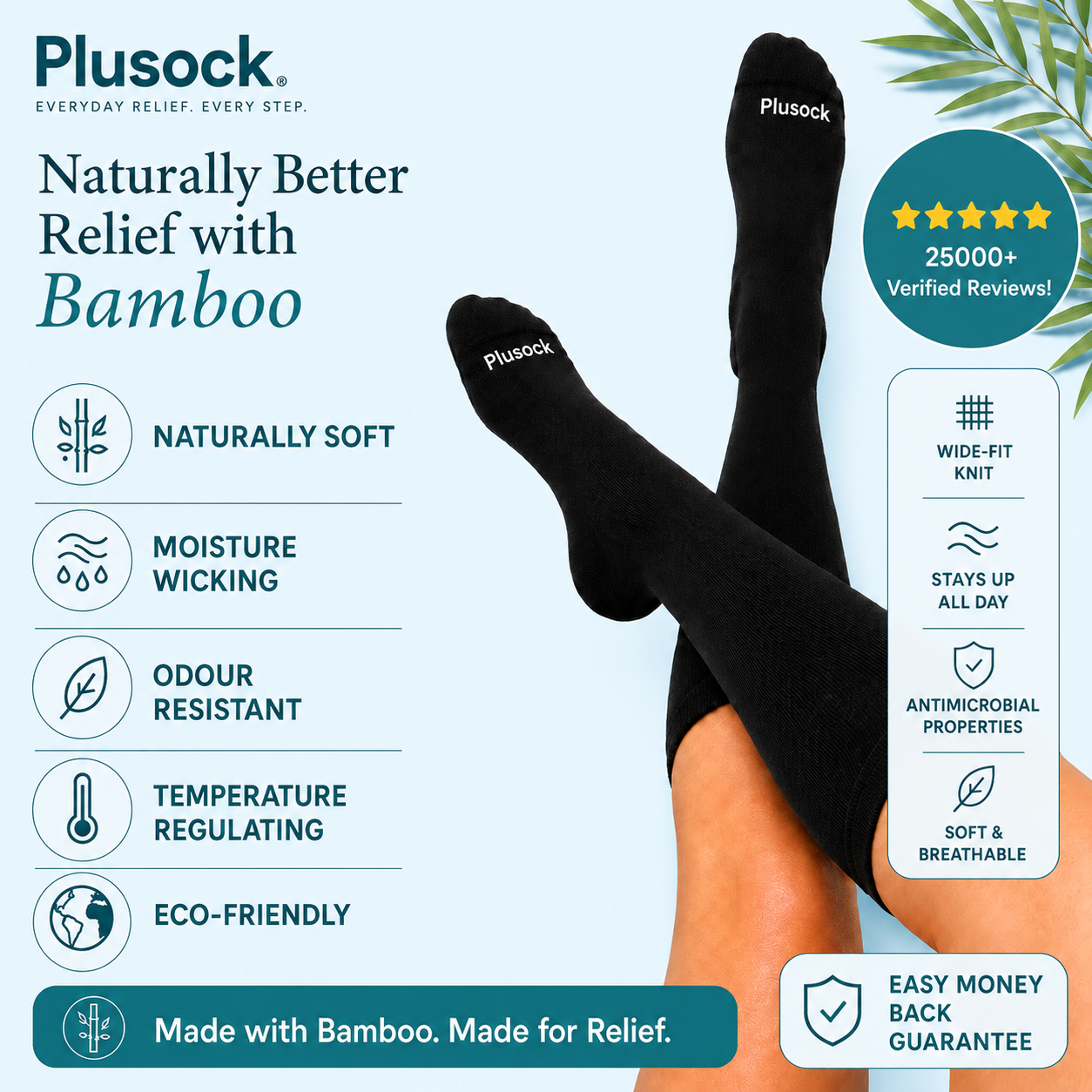 Plusock Plus Size Black Bamboo Compression Socks - image 1
