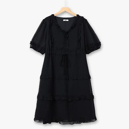 Plusock Romantic Plus Size Tiered Ruffle Midi Dress - Black - 7XL - image 1